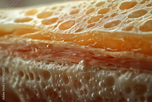 Close-up view of gourmet sandwich showcasing rich textures and layers photo