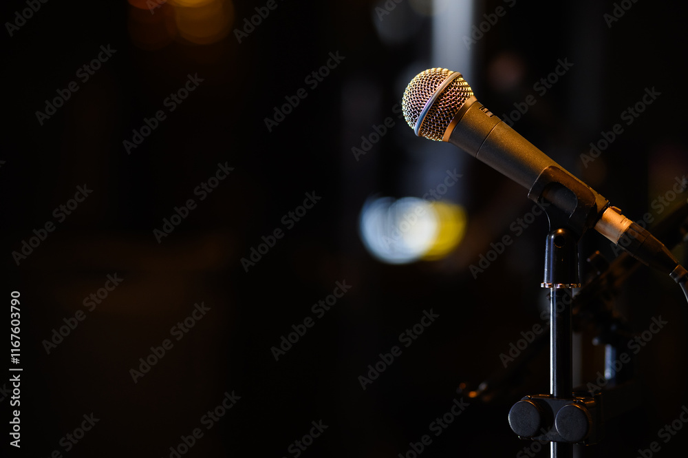 Obraz premium Presenter's microphone at an event