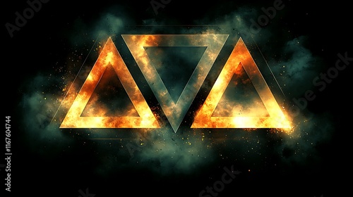 Fiery Triangles Emblaze Dark Smoky Background photo