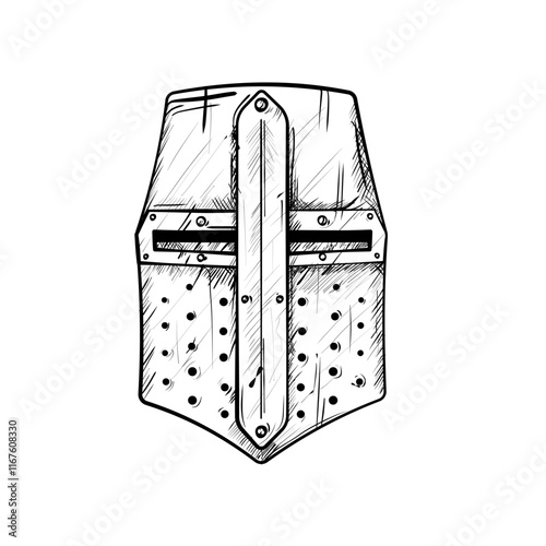 medieval great helmet - symbol, emblem, hand drawn