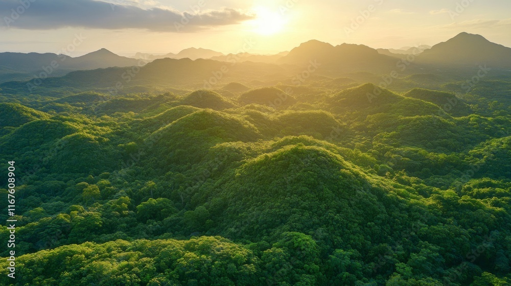 Naklejka premium Aerial View of Lush Forest with Studio Lighting Effects