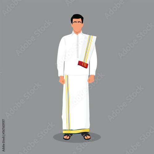 andhra pradesh traditional man dress vector illustration or Indian man cartoon vector illustration with gray background 