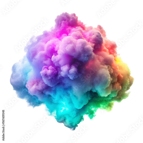 Neon smoke puff cloud isolated on transparent background  
