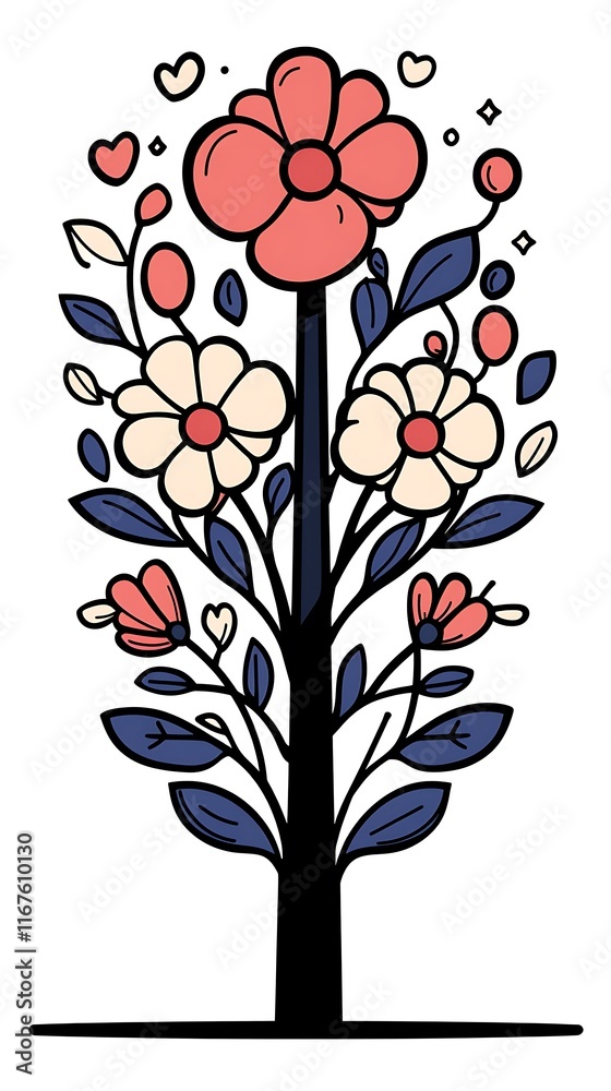 Stylized floral tree with hearts and leaves. Stylized floral tree with hearts and leaves.