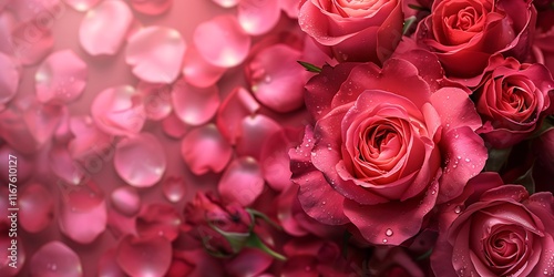 Romantic Bouquet of Pink Roses and Scattered Petals