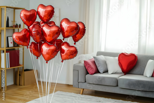 red sofa with heart heart shaped book background valentine day 14th February 2025 with rose flower gift love and heart affair romance and romantic photo