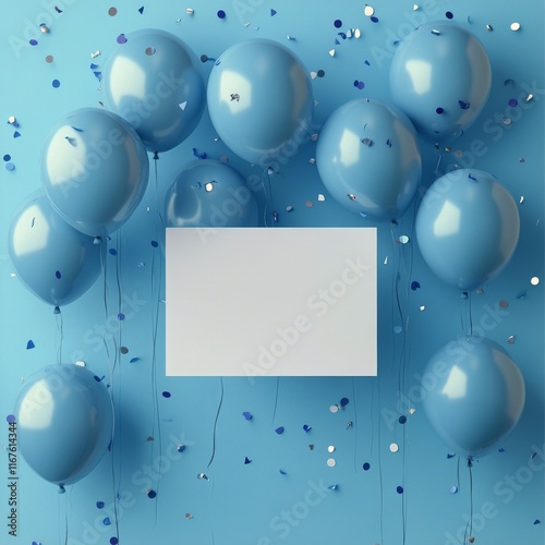 Celebration backdrop with blue balloons and empty space for text or messages