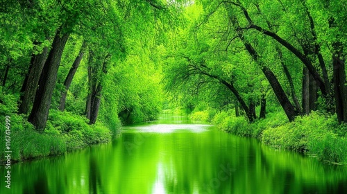 Serene Green River in Lush Forest