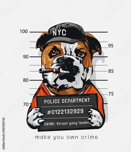 cartoon dog criminal holding mugshot sign vector illustration