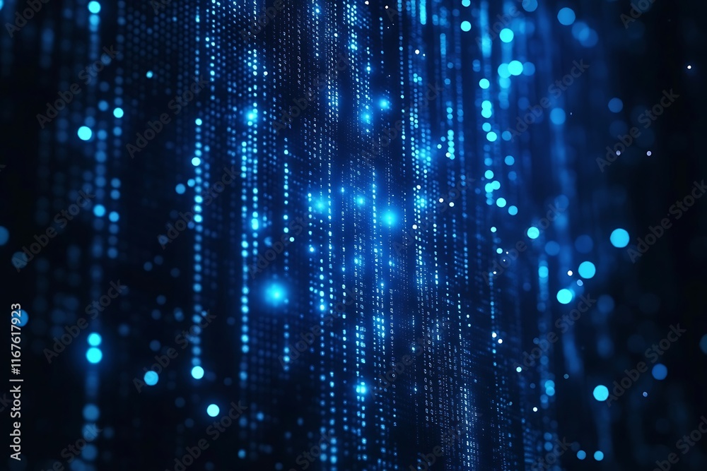 Obraz premium Futuristic Blue Digital Rain Network Background