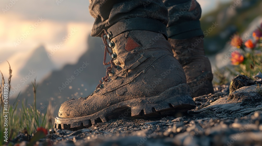 Muddy Boots on a Mountain Path: A Hiking Adventure at Sunrise Muddy Boots on a Mountain Path: A Hiking Adventure at Sunrise
