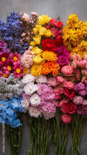 Vibrant display of colorful flowers at a local market during springtime