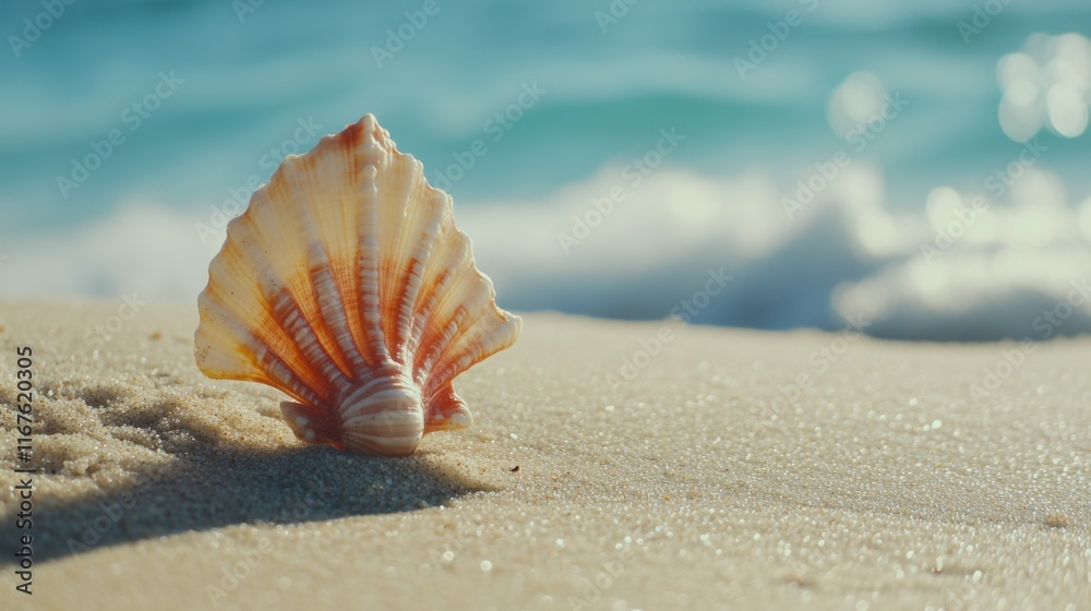 Serene Seascape with Shell and Soft Ocean Waves Serene Seascape with Shell and Soft Ocean Waves