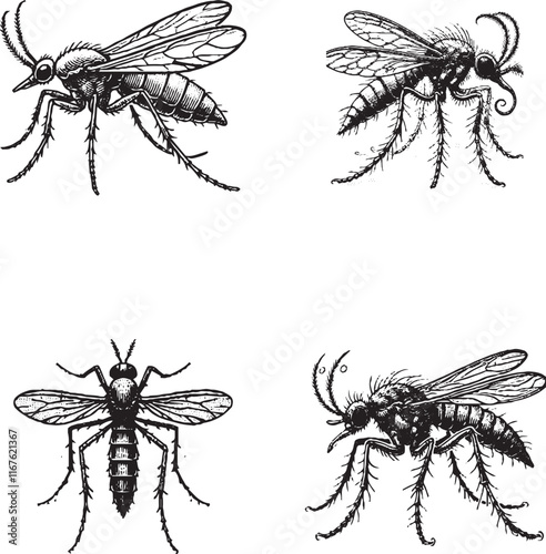 Detailed Illustrations of Mosquitoes