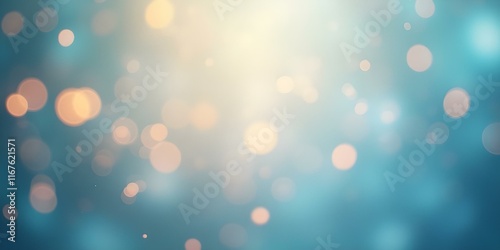 Dreamy blue background with soft golden bokeh lights. Abstract blurred texture for festive designs. Magical atmosphere for holiday cards, invitations, and banners with copy space
