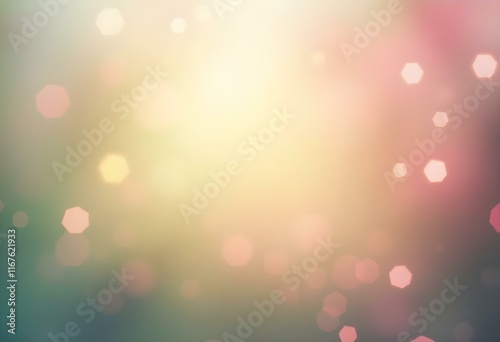 Soft pastel bokeh background with green, yellow, and pink tones. Dreamy blurred lights effect for romantic, festive designs. Abstract backdrop for wedding, party invitations with copy space