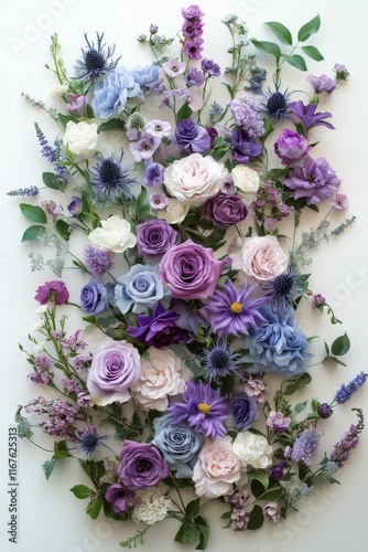 Elegant arrangement of purple flowers in various shades and types showcasing ...
