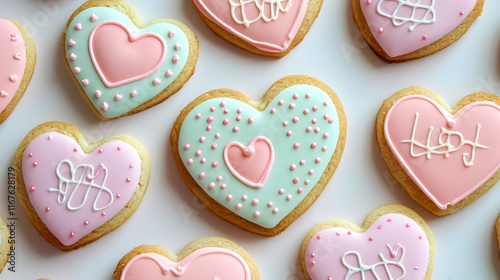 heart shaped cookies with chocolate background valentine day 14th February 2025 with rose flower gift love and heart affair romance and romantic pink and red