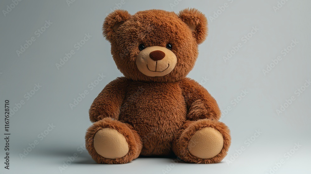 Obraz premium Brown teddy bear sitting on gray background.