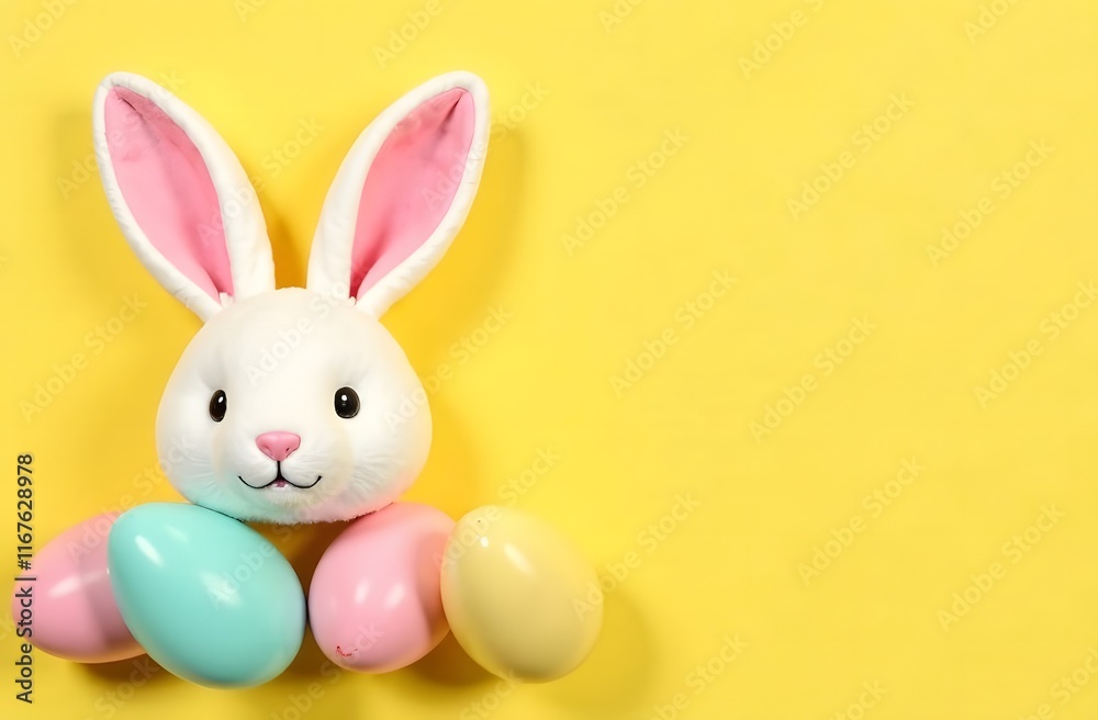 Fototapeta premium Cute bunny and single easter egg. Concept and idea of happy easter day.