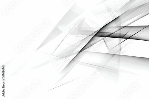 An abstract geometric composition with intersecting translucent lines and gradient shades of gray on a clean white background. The minimalist design conveys modernity, precision and a sense of movemen photo