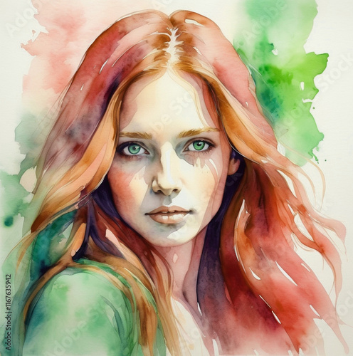 portrait of a red haired woman in the forest