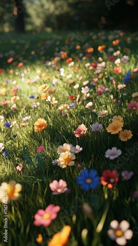 Colorful wildflowers blooming in a vibrant meadow during daylight