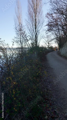 I walk along a lake in the cold Madrid winter. photo