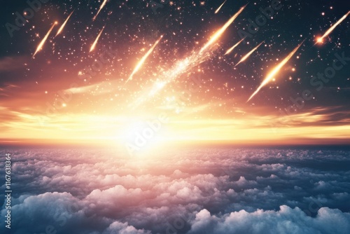 Wallpaper Mural Stunning meteor shower illuminates the sky at dawn over distant clouds Torontodigital.ca