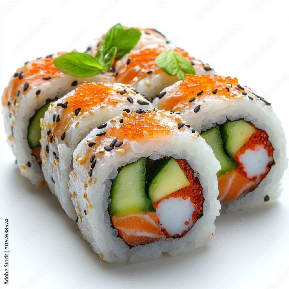 Delicious California Sushi Rolls with Salmon, Avocado, and Cucumber Delicious California Sushi Rolls with Salmon, Avocado, and Cucumber