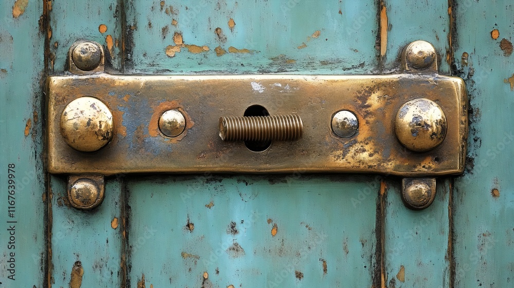 A green door with a brass lock A green door with a brass lock