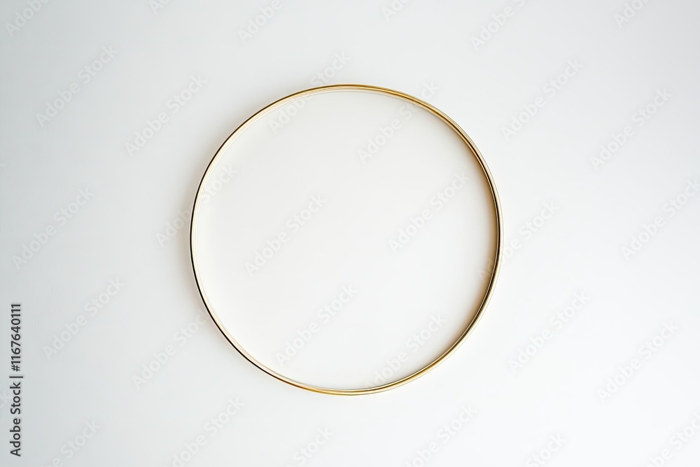 Minimalistic circular frame with a gold border on a white background Minimalistic circular frame with a gold border on a white background