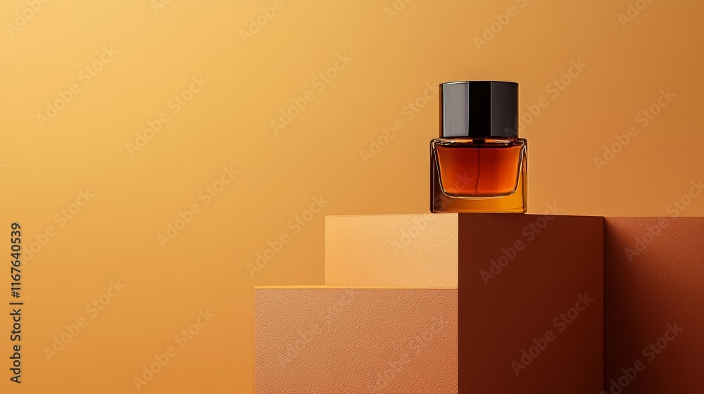 Mockup of a Plain Perfume Bottle on a Podium, Neatly Displayed on a Neutral Background for Product Presentation Mockup of a Plain Perfume Bottle on a Podium, Neatly Displayed on a Neutral Background for Product Presentation