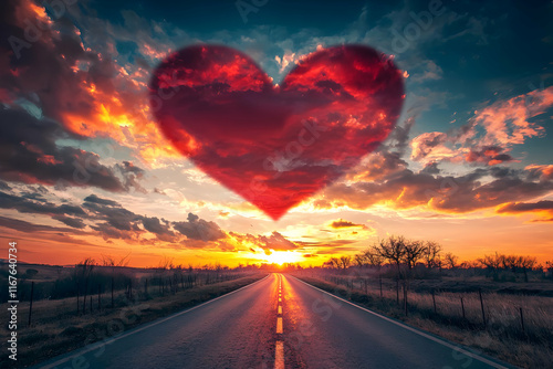 heart on the road valentine day 14th February 2025 with rose flower gift love and heart affair romance and romantic