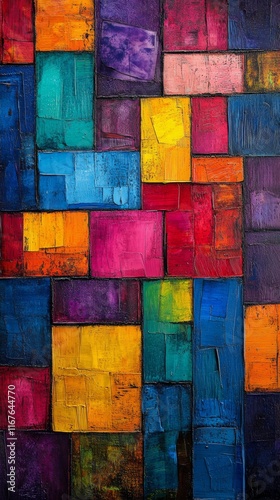 Vibrant abstract artwork showcasing a spectrum of colors with textured layers...