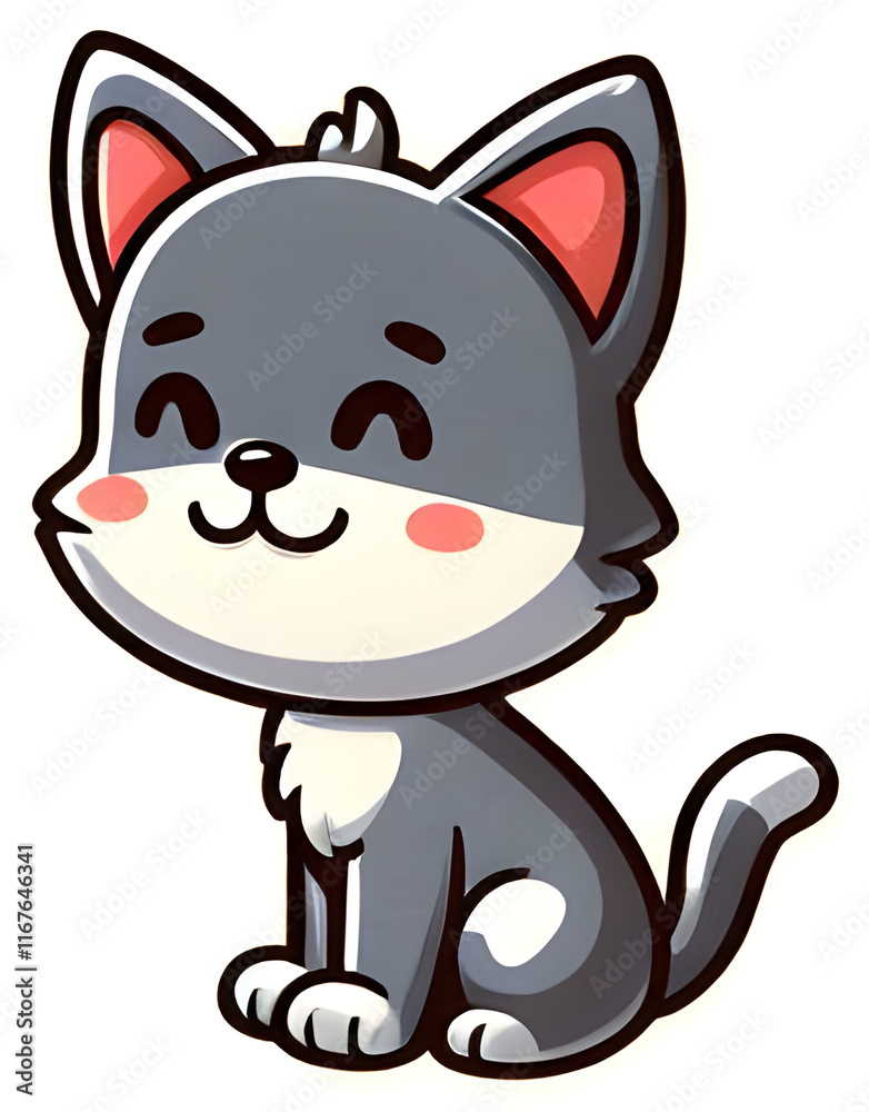 Fototapeta premium Adorable kawaii cat sitting happily with closed eyes