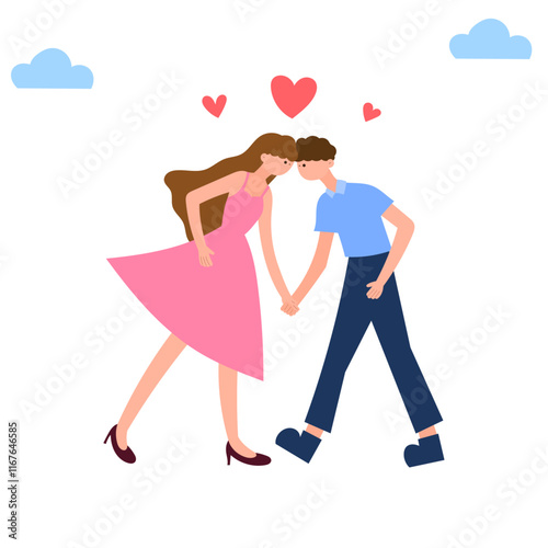 romantic couple holding hands with hearts symbolizing love and affection flat vector illustration