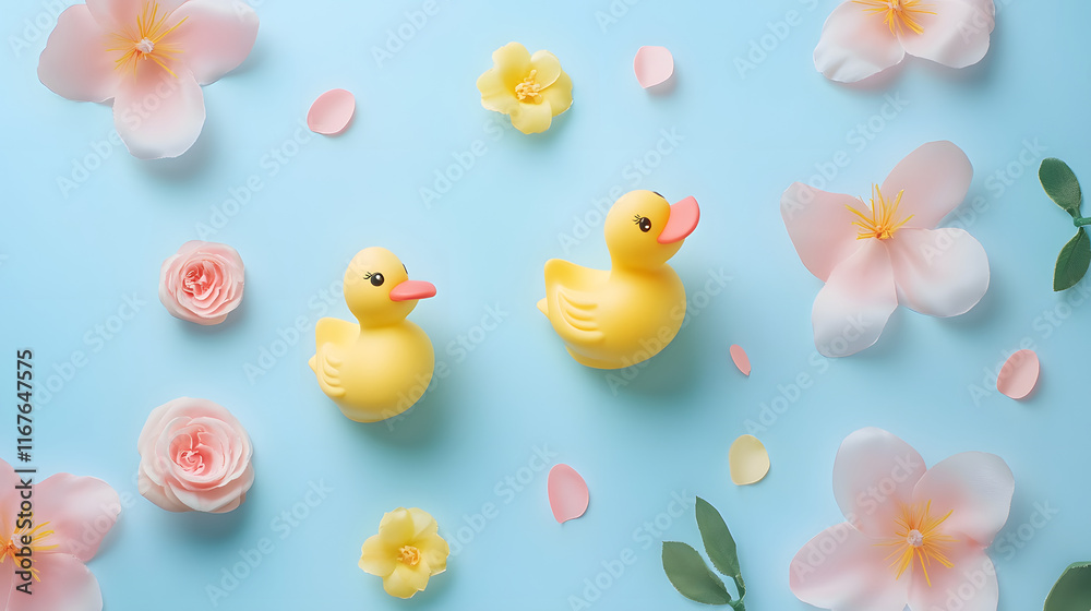 Bright and playful children’s toys on a pastel background, flat lay, copy space Bright and playful children’s toys on a pastel background, flat lay, copy space