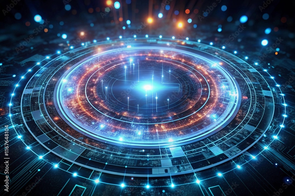 Futuristic Circuit Board with Illuminated Connections