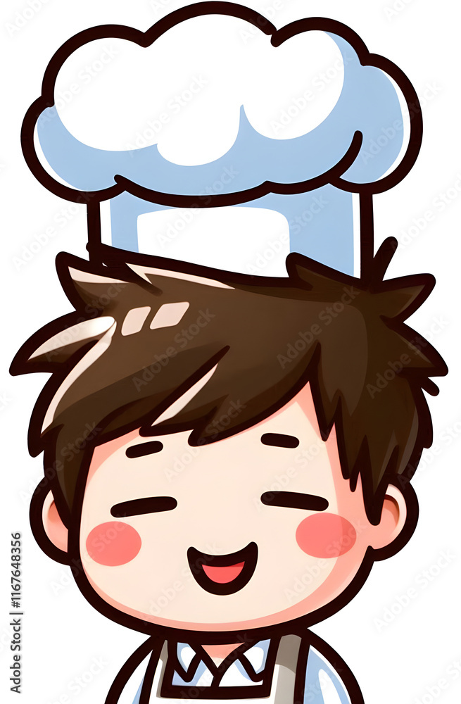 Young chef character smiling wearing a white chef hat Young chef character smiling wearing a white chef hat