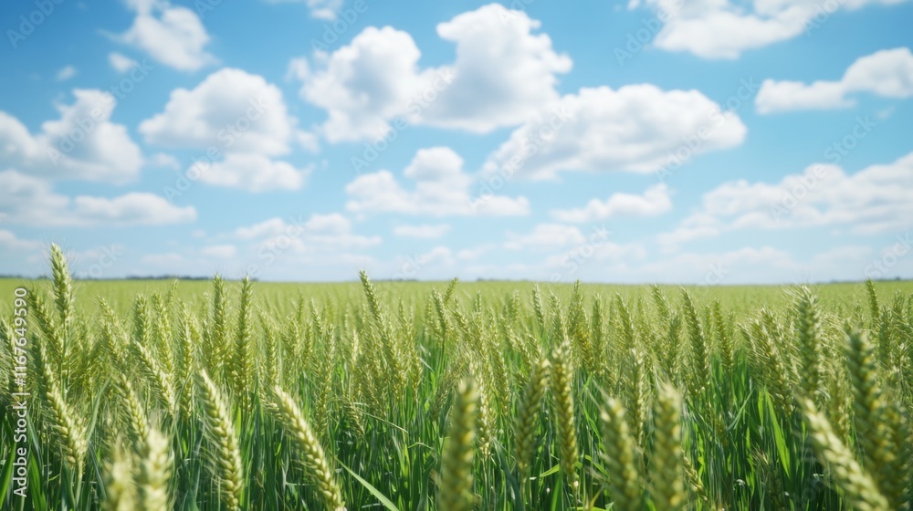 Lush Wheat Field Under Open Sky with Natural Lighting Lush Wheat Field Under Open Sky with Natural Lighting