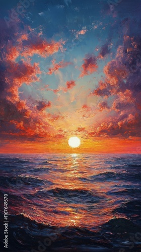 Majestic sunset over the ocean with vibrant colors and gentle waves