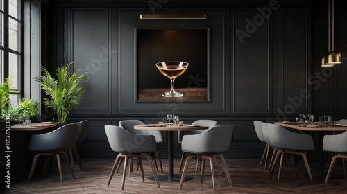 Modern interior of a stylish restaurant with elegant decor and beautiful ligh...