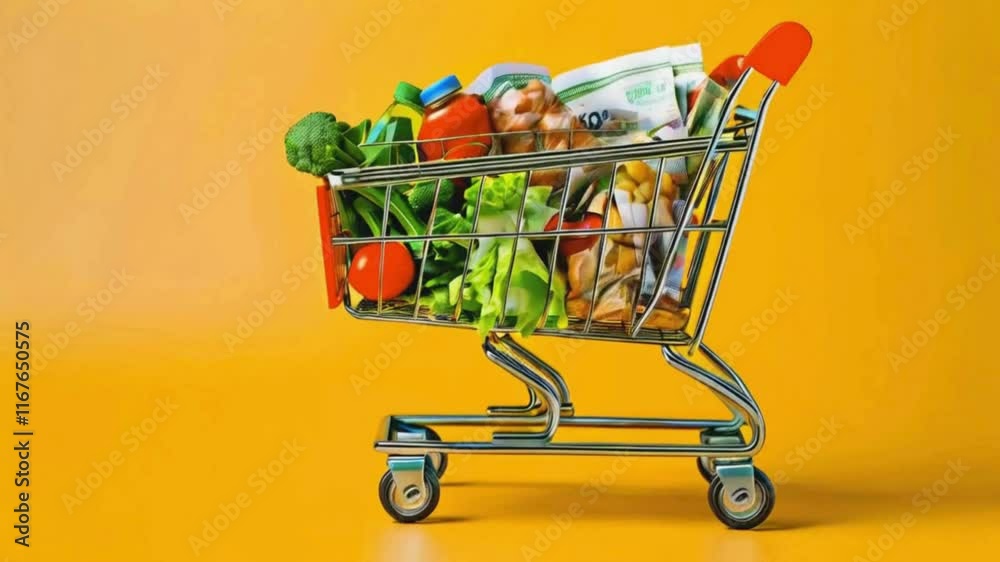 shopping cart full of groceries