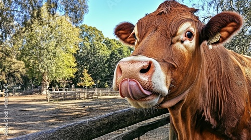 Funny Cow Sticking Out Tongue: A cute and funny picture  of a cow sticking its tongue out. photo