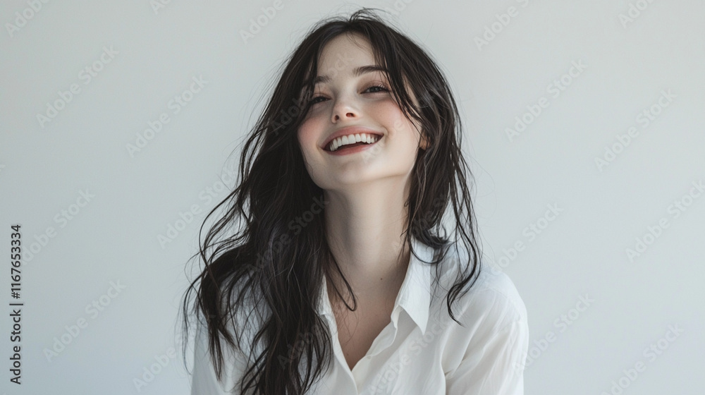 stock photo features smiling beautiful girl in white studio background, stock photo features smiling beautiful girl in white studio background,