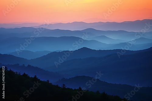 Blue ridge mountains from the blue ridge parkway at sunset