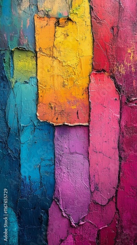 Vibrant abstract artwork showcasing a spectrum of colors with textured layers...