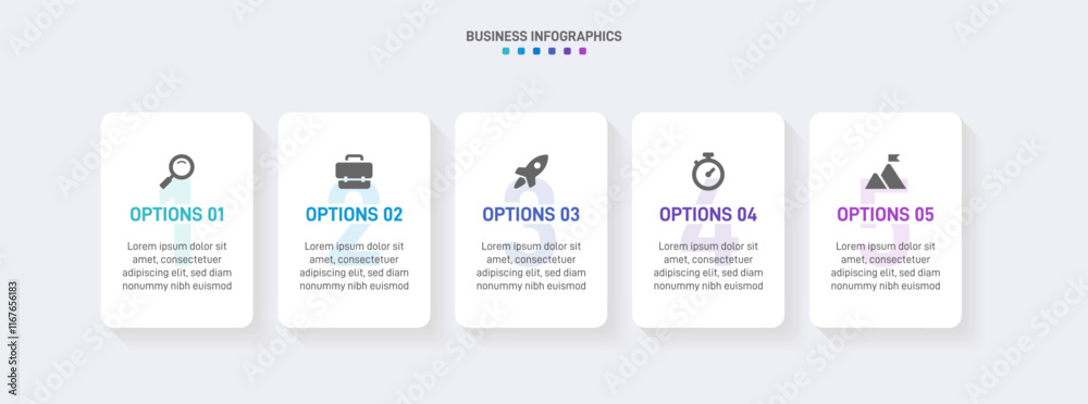 Horizontal progress bar featuring 5 arrow-shaped elements, symbolizing the five stages of business strategy and progression. Clean timeline infographic design template. Vector for presentation Horizontal progress bar featuring 5 arrow-shaped elements, symbolizing the five stages of business strategy and progression. Clean timeline infographic design template. Vector for presentation