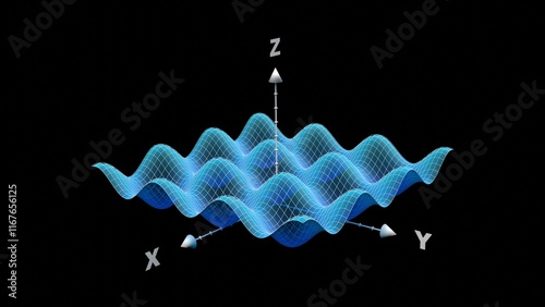 university level math, morphing parametric surfaces three dimension graphs 3d illustration background. Can be used to represent calculus math, lineal algebra or engineering xyz equations photo